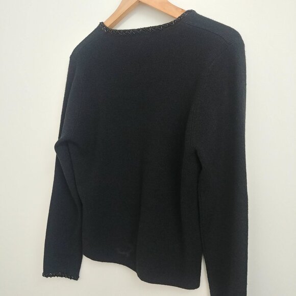 Vintage Hong Kong beaded trim square neckline black sweater top Large Pe… - Picture 6 of 12